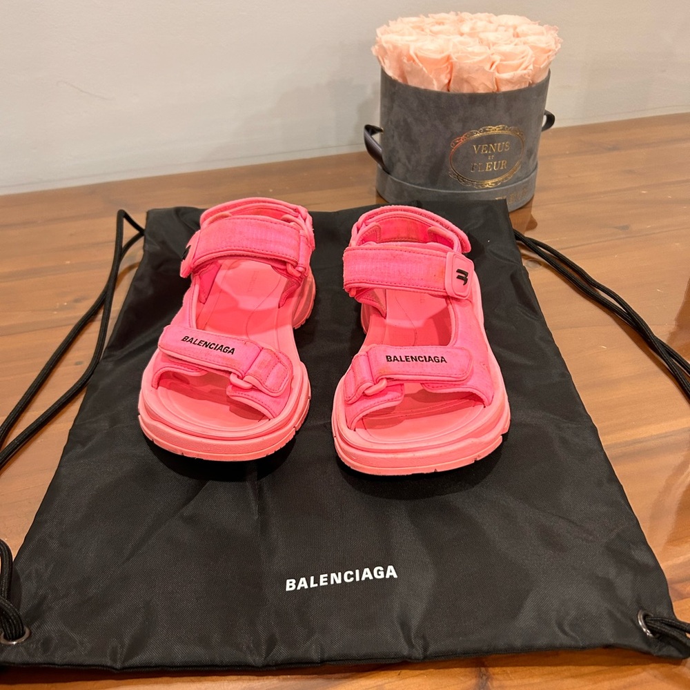 Balenciaga Tourist Sandal Fluorescent Pink 37 gently used - Picture 2 of 7